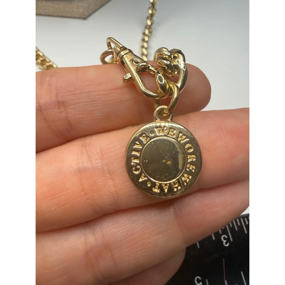 WeWoreWhat Active Gold Chain Necklace Logo Coin Charm Belt Accessory 34 Inch